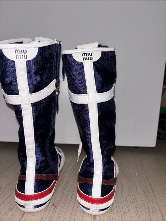 Miu Miu Shoes - Miu Miu Navy, White and Red High-Top Sneakers